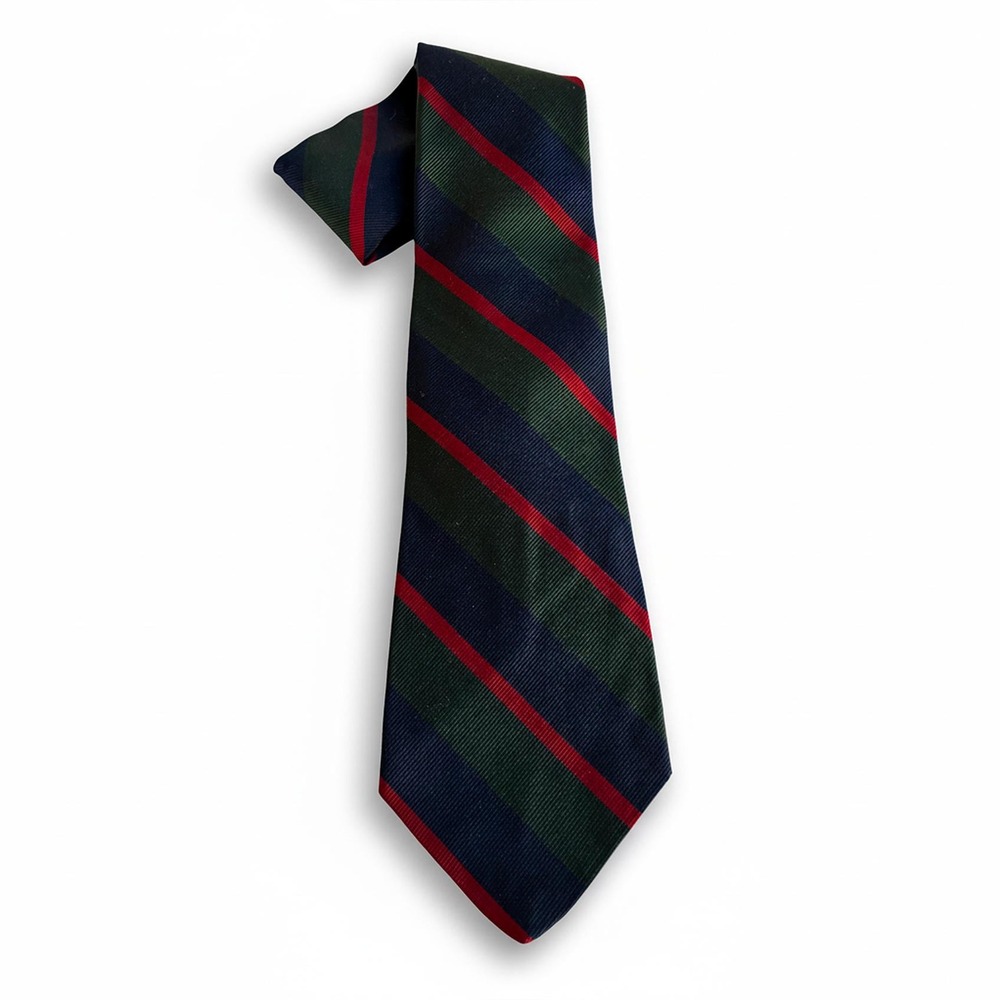 Vintage Bragg & Son Montclair Silk Tie, Navy Green Red Stripe, Ivy League